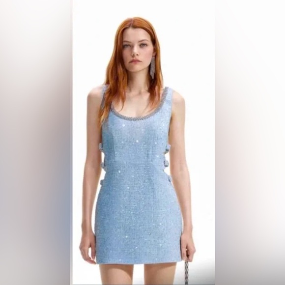 Self-Portrait Blue Sequin Boucle Tweed Mini Dress - Picture 1 of 5